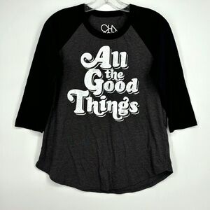 Chaser Womens Small Basebell T-Shirt Black Charcoal Gray All the Good Things